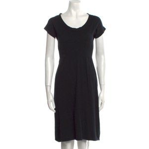 'S Max Mara Black Knit Stretch Short Sleeved Midi Dress Black Medium Scoop Neck